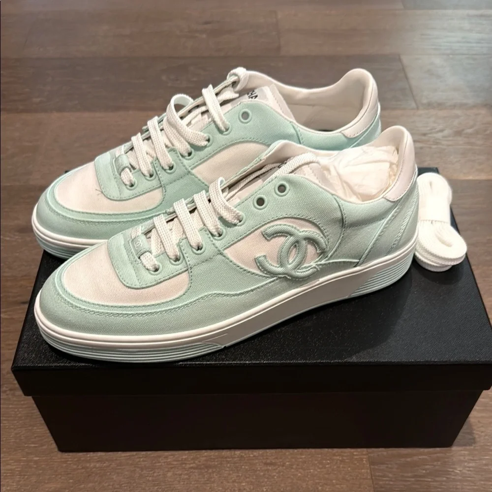 New CHANEL 24C Cruise 2024 Light Turquoise Trainers Sneakers